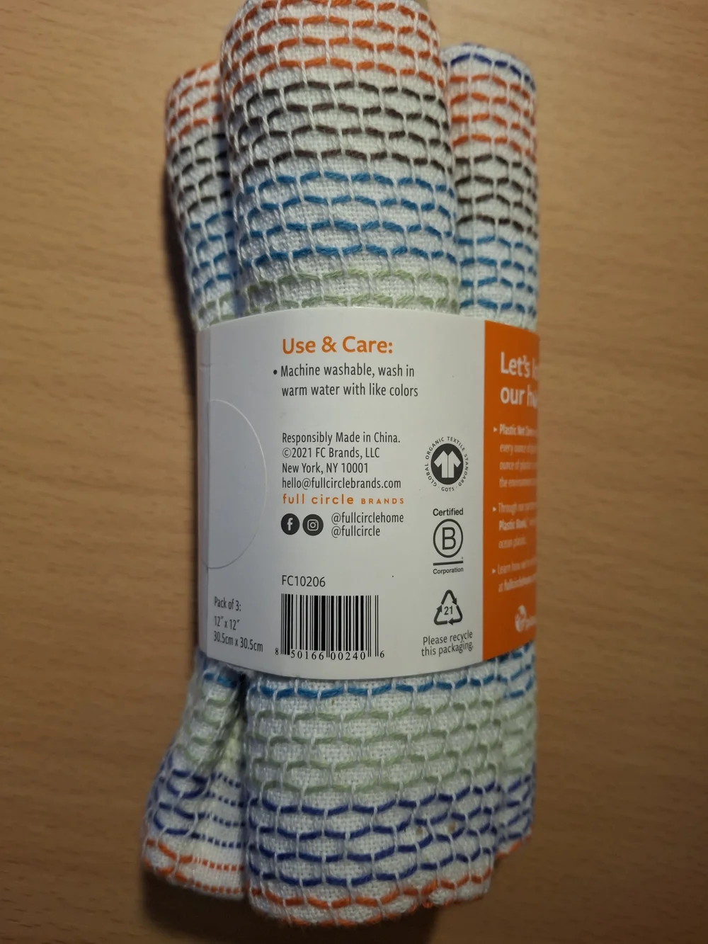Full Circle Tidy Multicolored Cotton Dish Cloth 3pk
